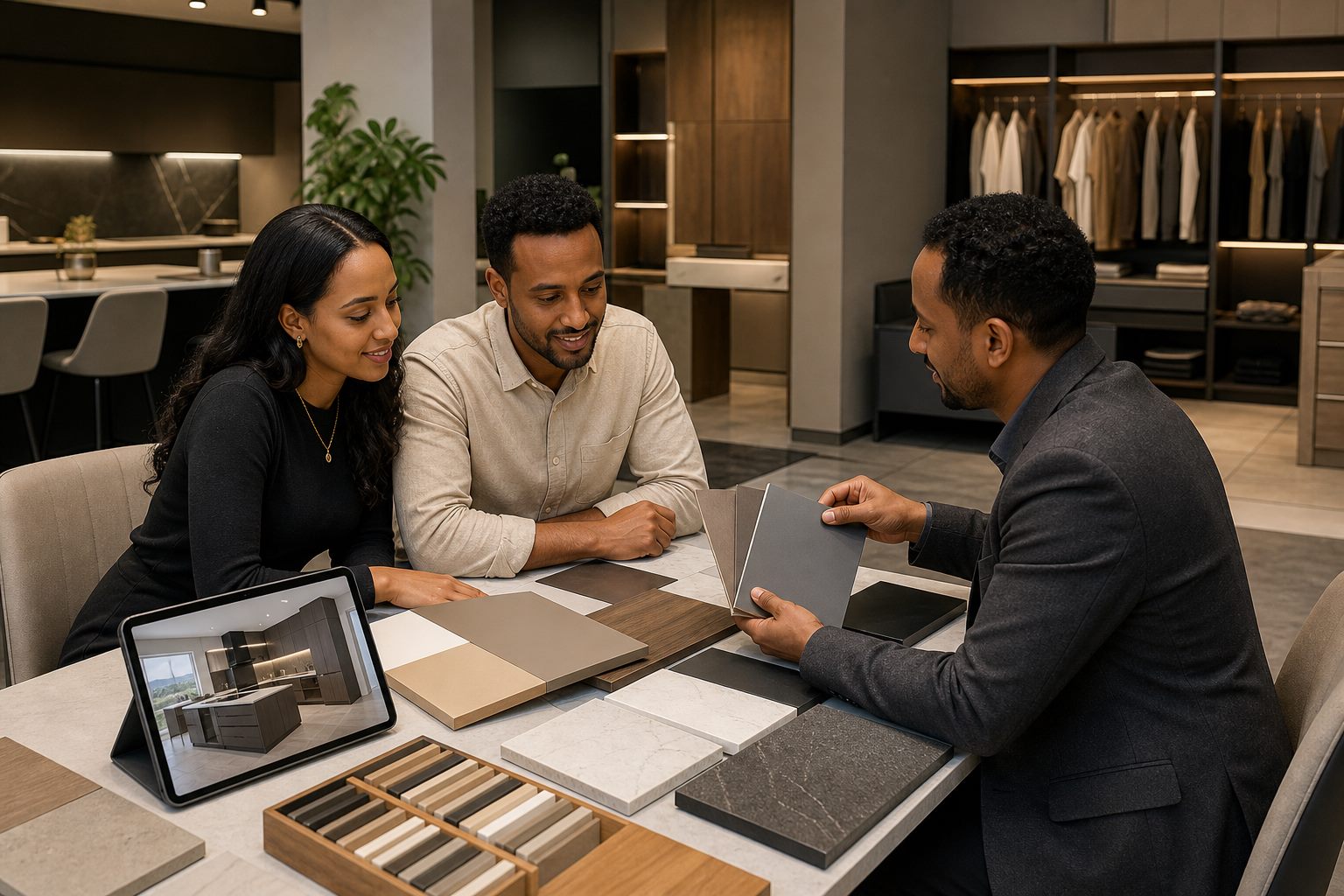 Klever Kuche showroom consultation with material samples