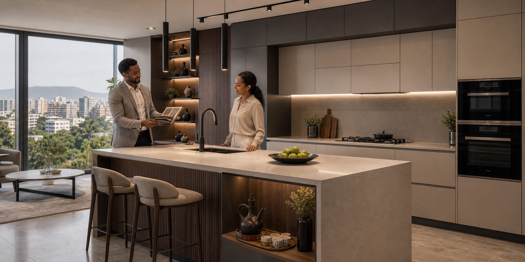 Modern Addis Ababa kitchen with Ethiopian coffee corner and Super Matt UV MDF cabinetry