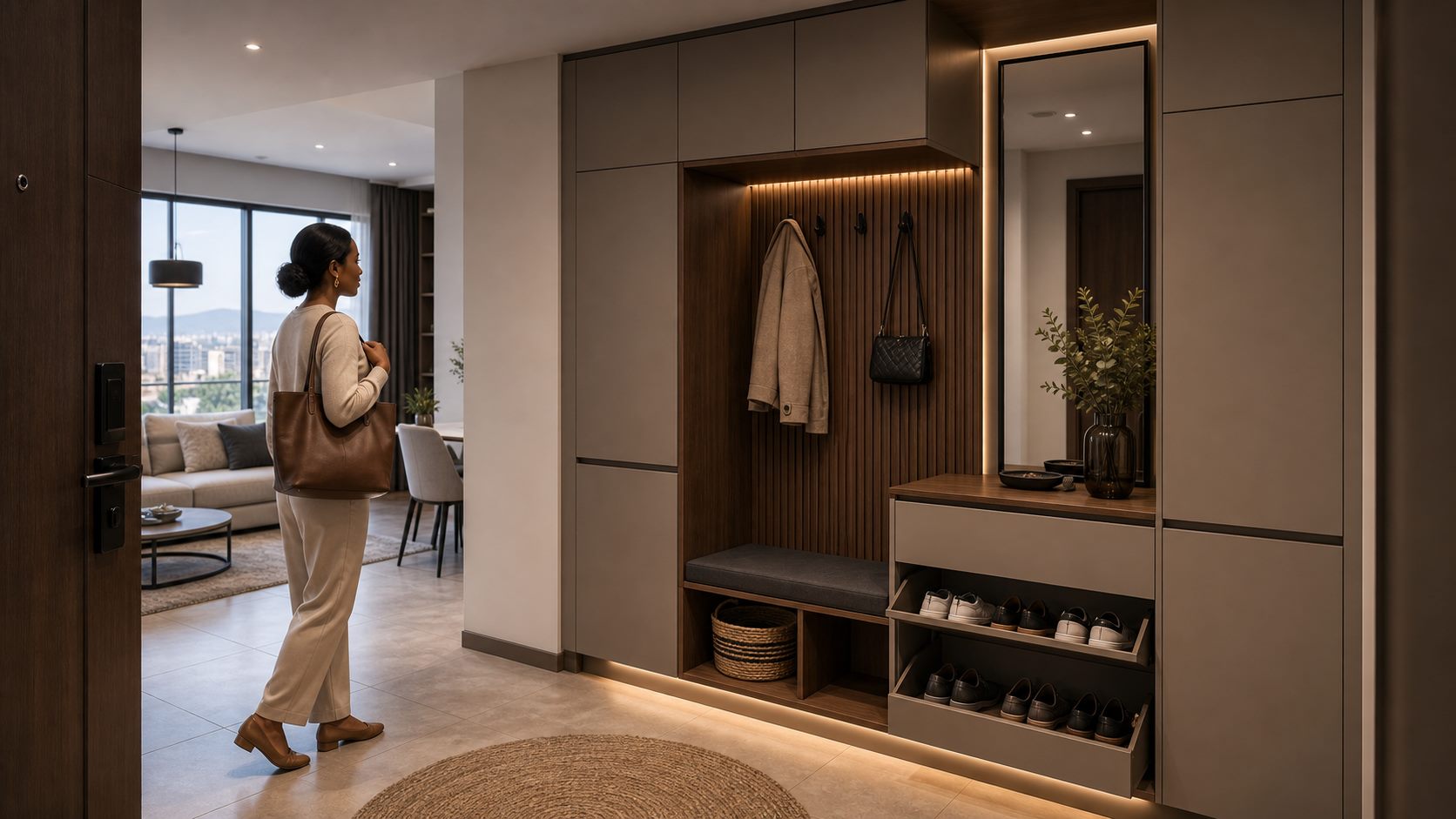 Modern Addis Ababa apartment entry shoe cabinet and storage unit