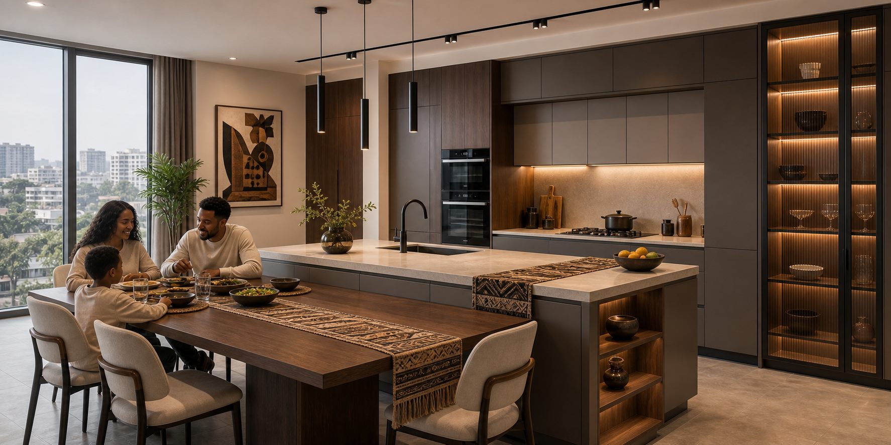 Open-plan kitchen and dining room for an Ethiopian family home