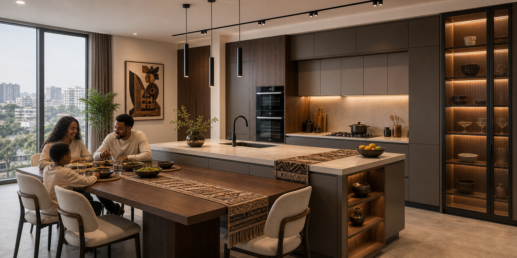 Open-plan kitchen and dining room for an Ethiopian family home