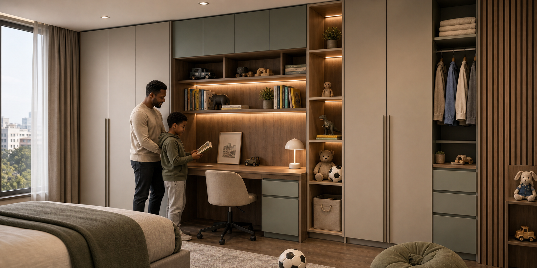 Kids bedroom wardrobe and study storage for an Ethiopian family home