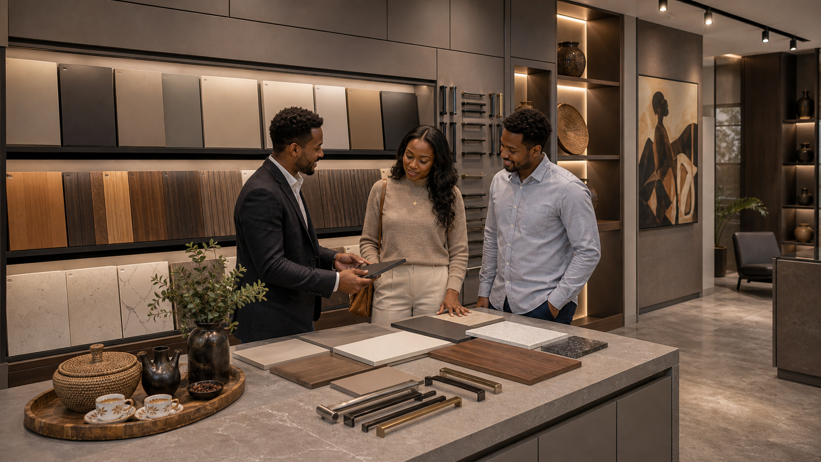 Showroom consultation with finish samples