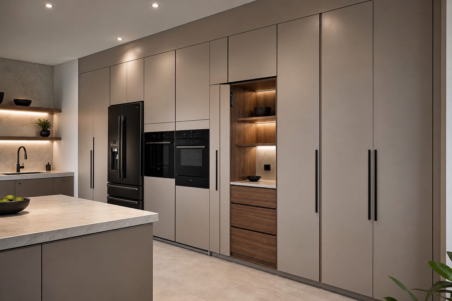 Kitchen with neutral tall units