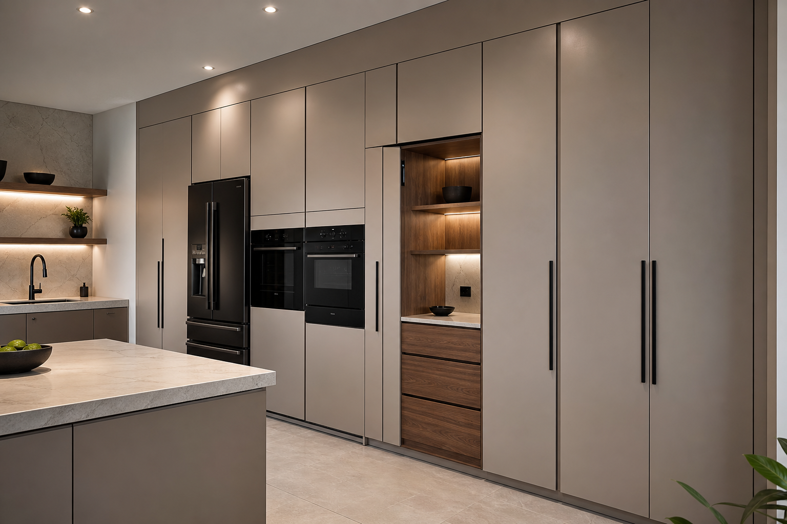 Kitchen with neutral tall units