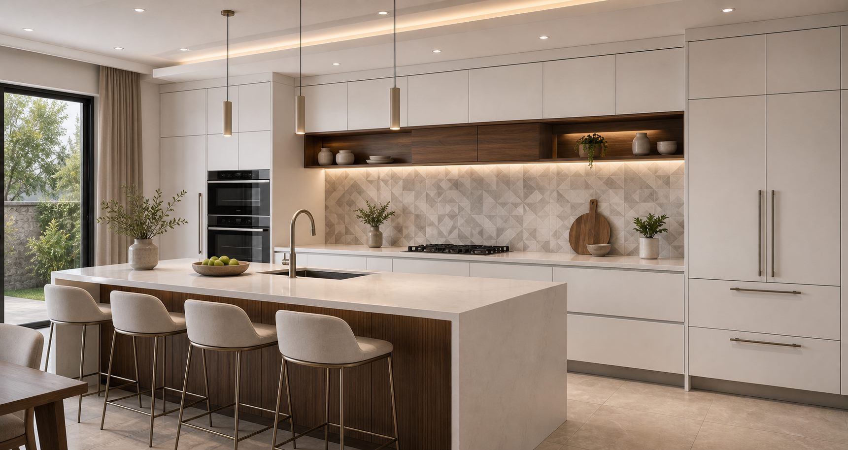 Kitchen with patterned backsplash