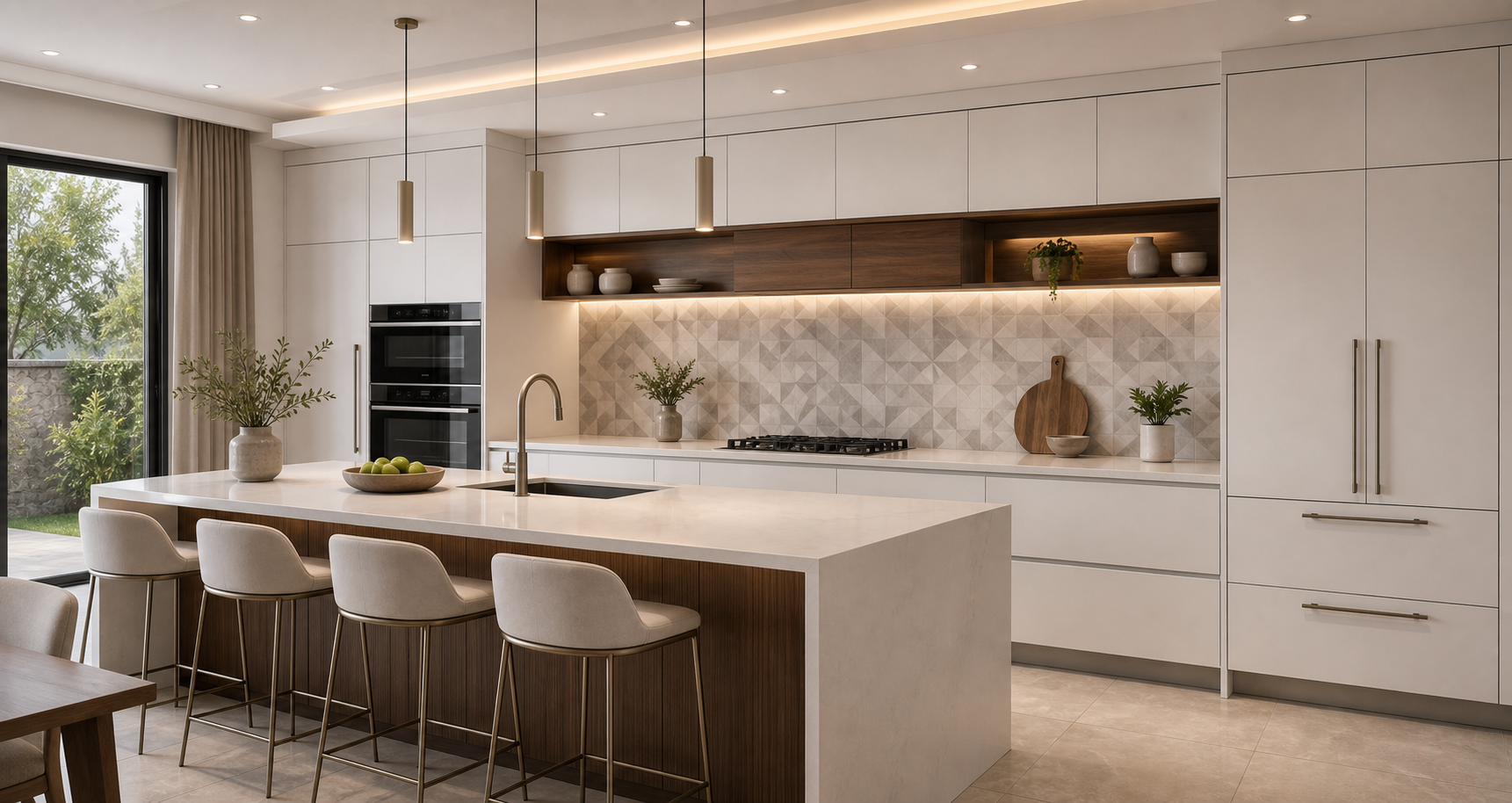 Kitchen with patterned backsplash
