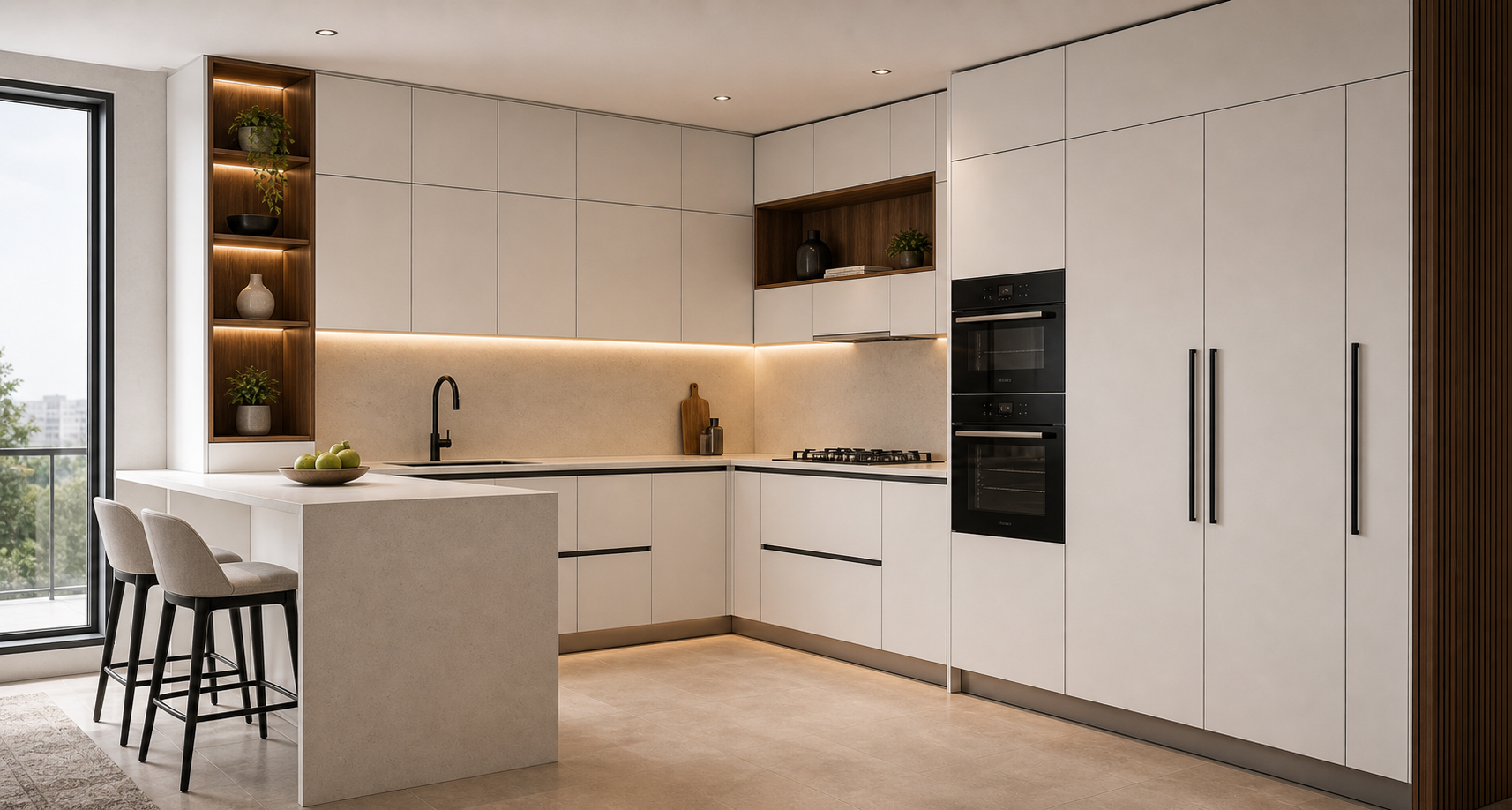 White corner kitchen concept