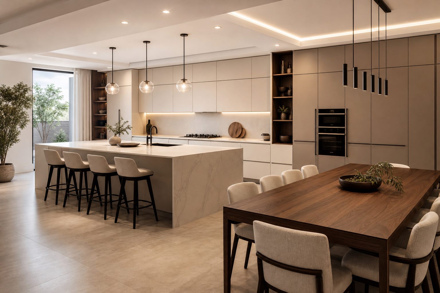 Wide kitchen with dining zone