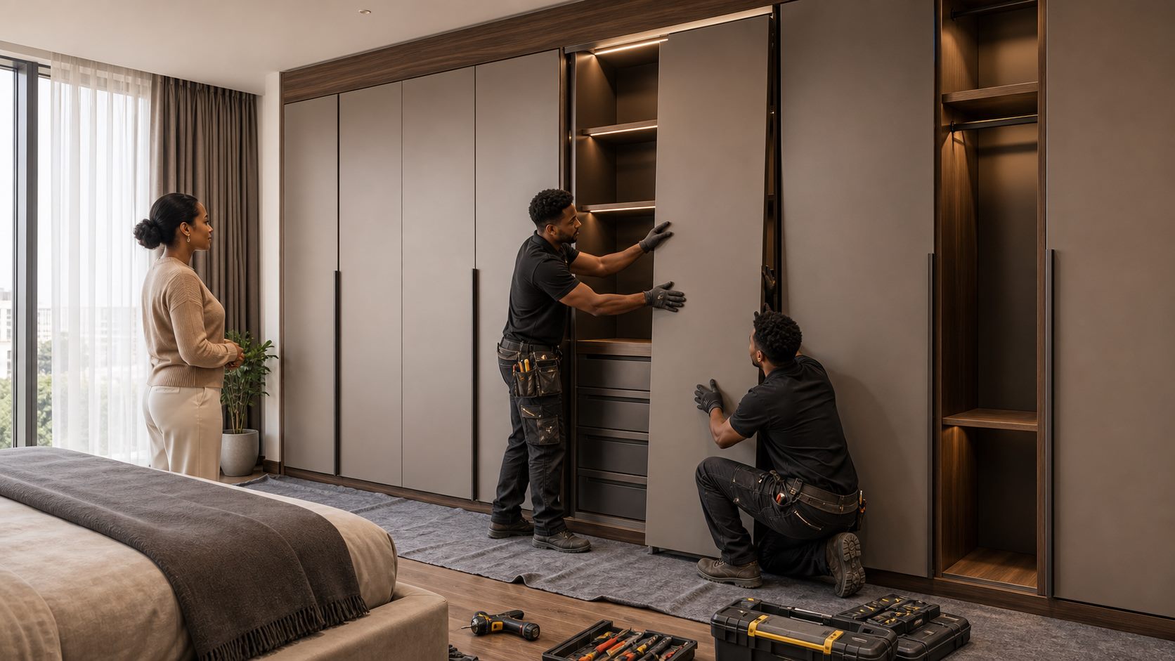 Professional wardrobe installation service in a luxury home
