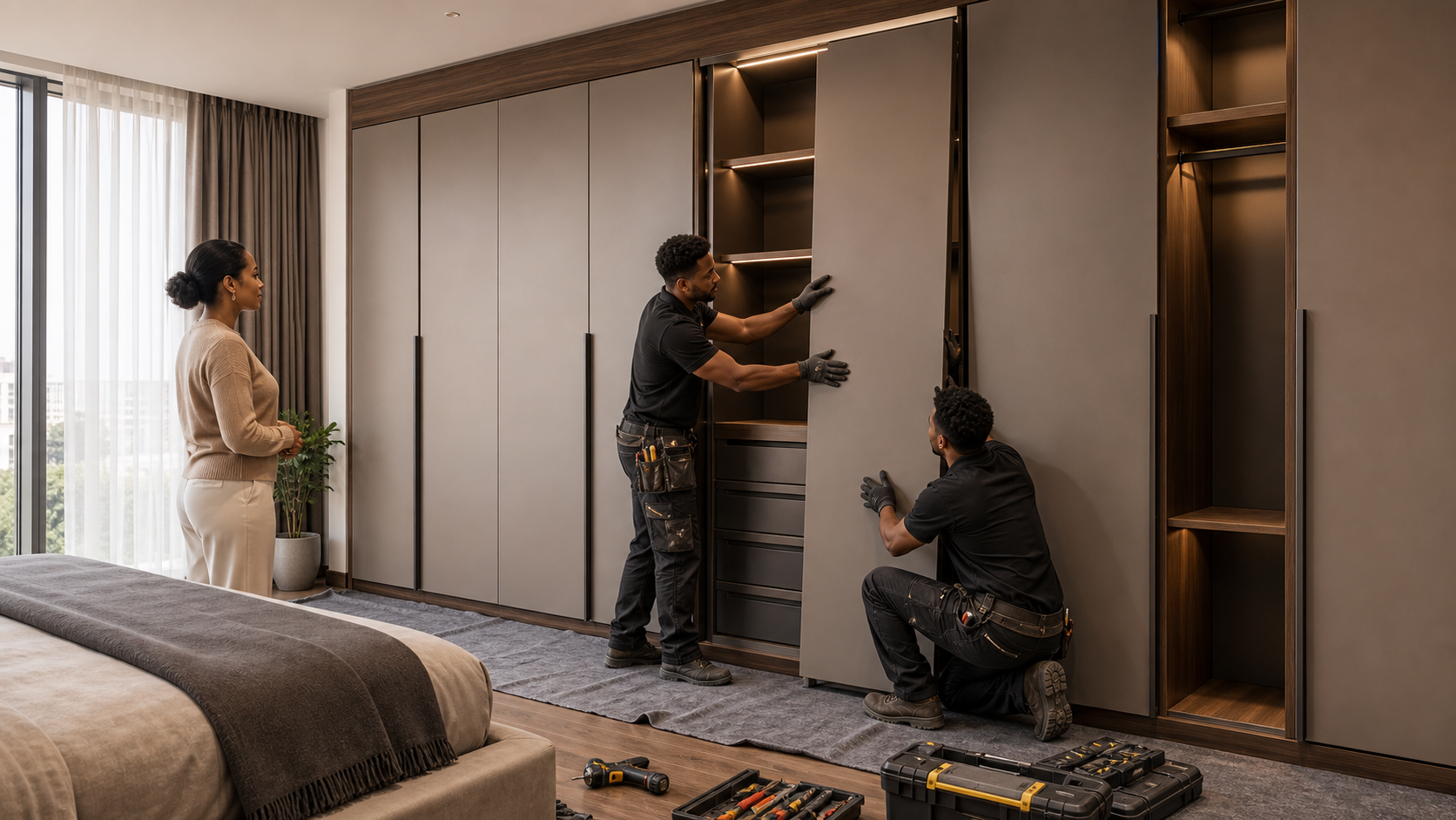 Professional wardrobe installation service in a luxury home