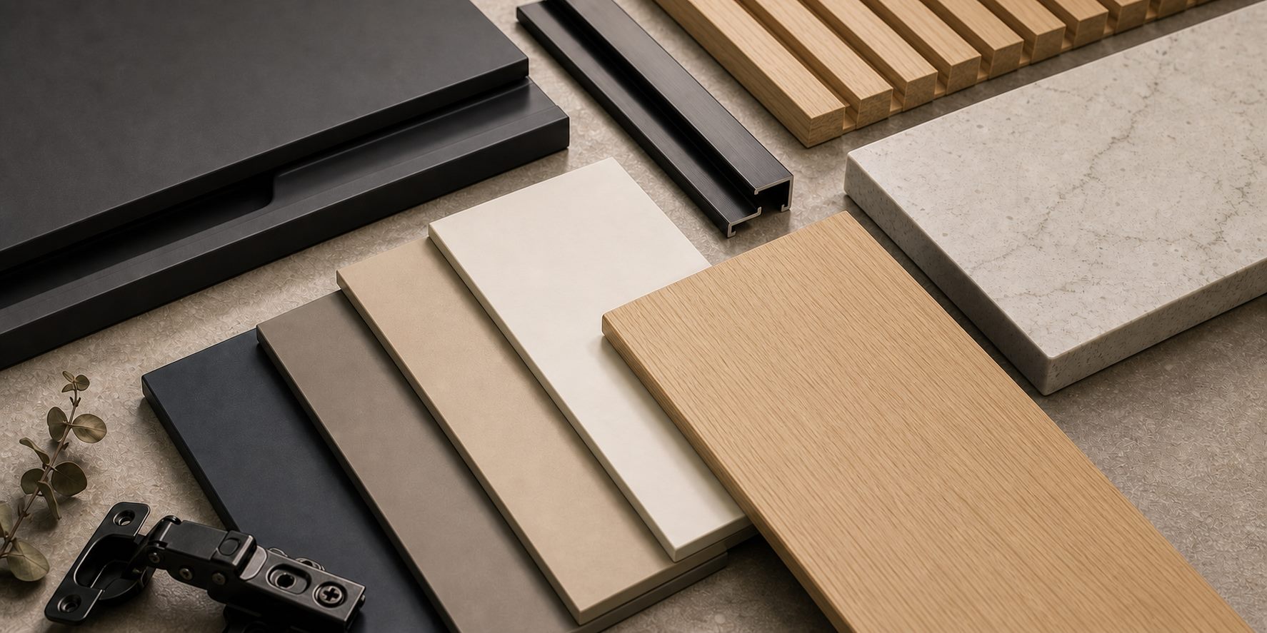 Super Matt UV MDF and light oak material samples
