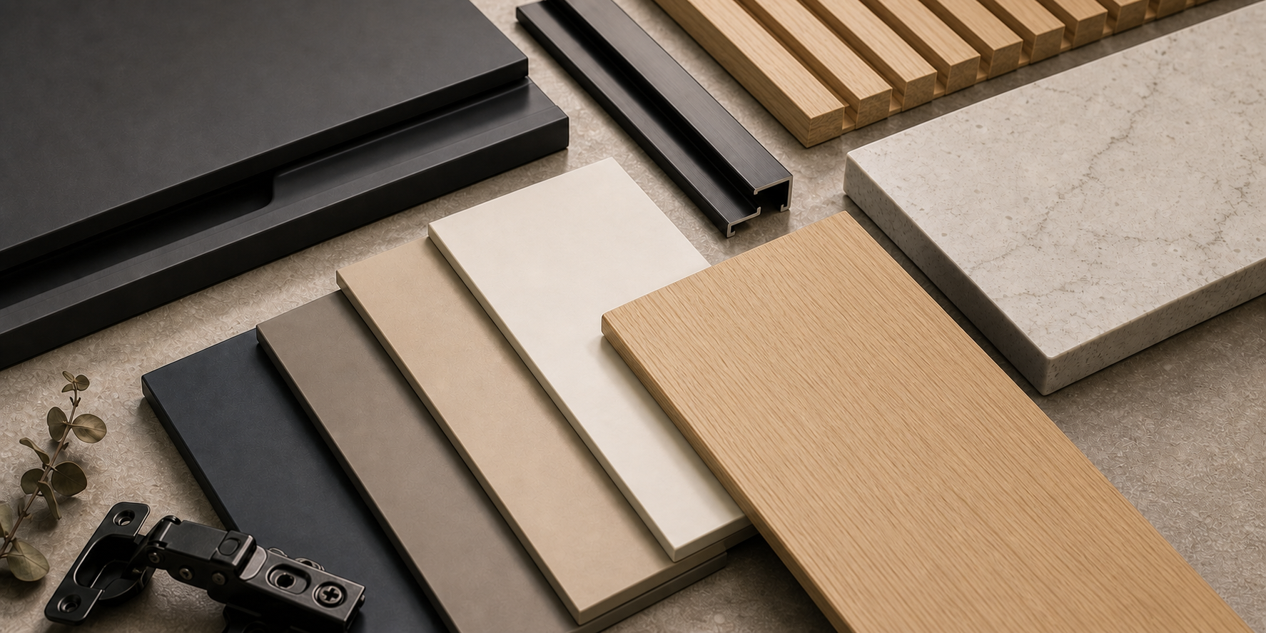 Super Matt UV MDF and light oak material samples
