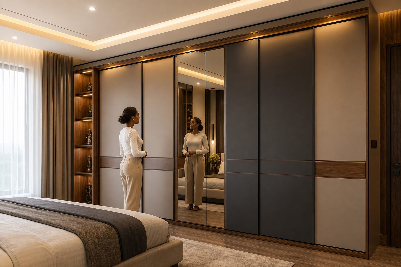 Modern bedroom wardrobe with Super Matt UV MDF sliding doors